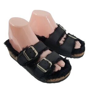 Dirty Laundry Women's Time Out Cozy Wedge Black Faux Fur Sandal Slides 3…